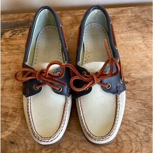 SEBAGO DOCKSIDERS Preppy Handmade Leather Navy & Creamy Blue Loafers Sz 6M NICE!